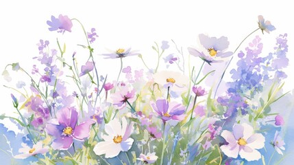 Wildflower border watercolor clipart featuring vibrant, hand-painted flowers 