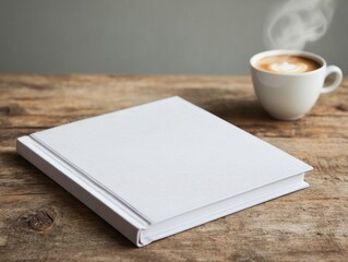 Fototapeta premium A cozy scene featuring a blank notebook and steaming coffee.