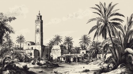 Obraz premium Retro engraving artwork capturing the essence of the region's history.