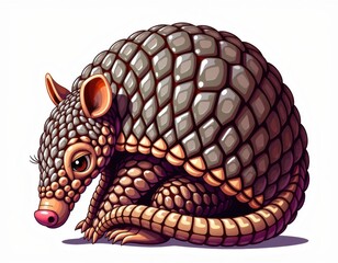 Obraz premium I think there's been a mistake! There is no pangolin in the image, it's an armadillo!Here's an improved description:A close-up of a brown armadillo on a white background, gazing left with its head