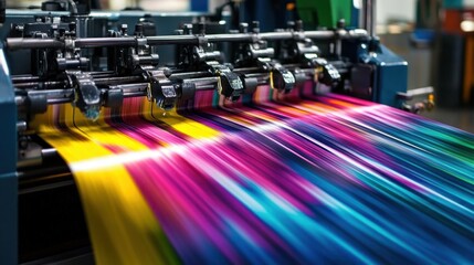 Fototapeta premium Discover the vibrant process of offset printing with CMYK sheets.