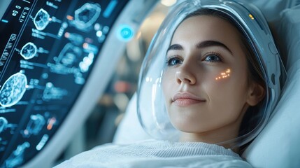 Ambitious and Determined Female Astronaut Gazes Thoughtfully at the Futuristic Control Panel of a Cutting Edge Spacecraft Symbolizing the Pursuit of Knowledge Innovation and Cosmic