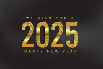 New Year 2025 Gold Glitter Beautiful Bright And Shining Design And Black Background