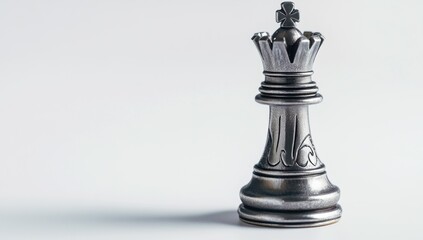 Silver Queen Chess Piece on White Background
