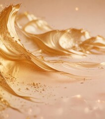 Waves of gold in a soft peach background with subtle sparkle and delicate shine, gentle shimmer, serene atmosphere, pastel hues