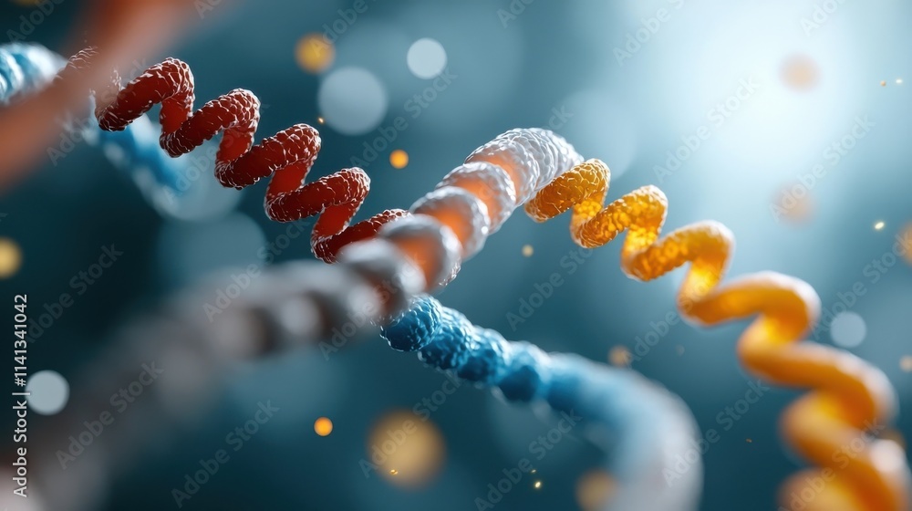 Poster vibrant glowing molecular helix structure in laboratory setting colorful dna or molecule model under