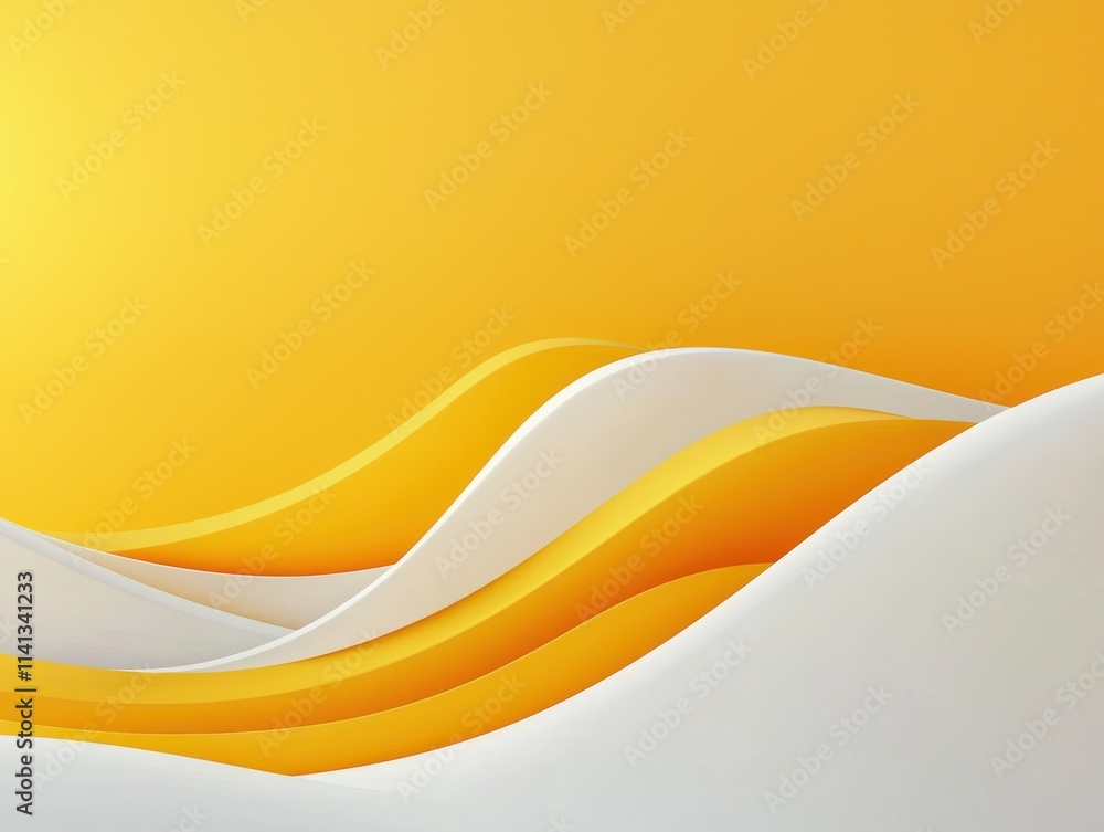 Poster abstract waves in yellow and white create a vibrant visual flow.