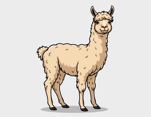 Fototapeta premium A charming, adorable llama gazes out from the scene, its soft fur and curious expression radiating warmth, set against a simple background