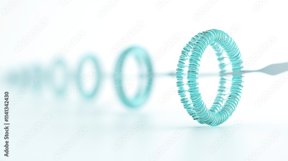 Poster a series of delicate, turquoise rings arranged in a line, creating a visually soothing and minimalis