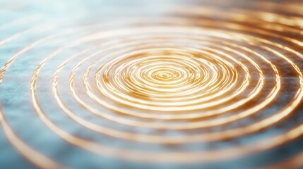 Fototapeta premium A close-up view of concentric ripples in water, exhibiting a shimmering golden hue, evoking tranquility and fluidity.
