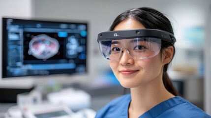 Healthcare Professional Using Advanced Medical Technology like Imaging Scan Equipment for Diagnosis and Patient Treatment in Hospital Clinic or Research Setting