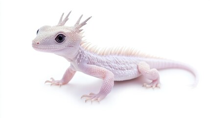Fototapeta premium A pale, spiky lizard with a slender body and large eyes, showcasing a unique appearance and texture against a white background.