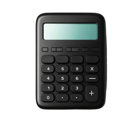 Black office calculator isolated on white- top view