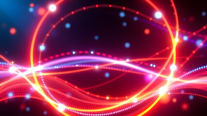 Abstract Neon Flow:  A mesmerizing digital illustration featuring a vibrant interplay of light and color.  The image captures the essence of motion and energy with bold.