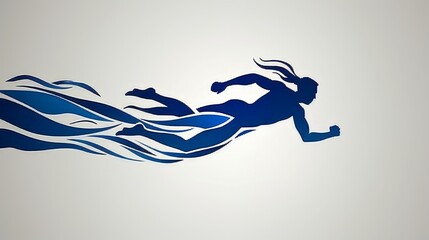 Dynamic silhouette of a runner, blue wave motion design.