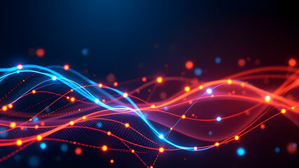 Fototapeta premium Abstract Digital Waves: A mesmerizing abstract digital art piece with intertwining waves of red and blue light, creating a captivating visual representation of interconnectedness and dynamic energy.