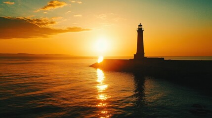 Lighthouse Silhouette Against a Vibrant Sunset