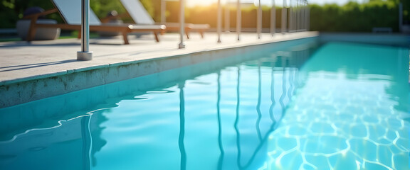 Obraz premium Azure Pool Beckons: Sun-drenched tranquility by the inviting, sparkling blue water. A perfect summer escape.