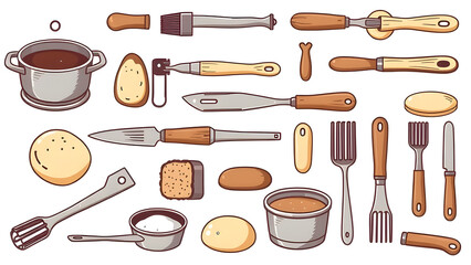 Kitchen Utensil Doodle Set: Delightful hand-drawn illustrations of various kitchen utensils, perfect for adding a touch of charm to your culinary projects. 