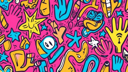 Playful Hand-Drawn Doodle Background in Bright Colors
