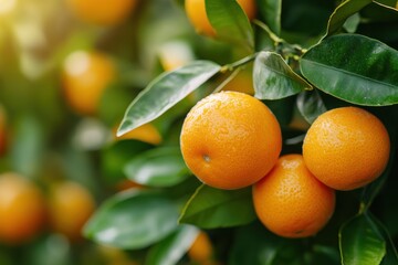 Ripe Oranges Hanging on a Tree Branch