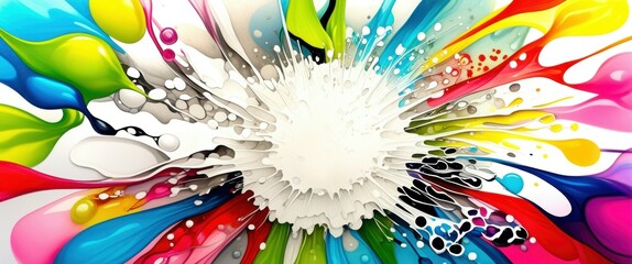 A vibrant, abstract digital artwork featuring a burst of colorful, dynamic lines radiating from a central white point, creating a sense of energy and movement. The lines are in various shades of blue,