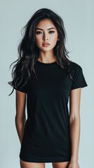 Obraz premium Stylish Young Woman in Black T-Shirt