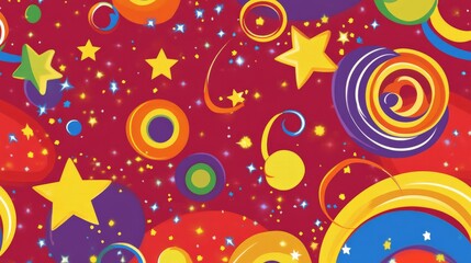 Funky Vibrant Pattern with Stars and Circles