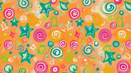 Fototapeta premium Funky Colorful Circles and Stars Pattern Design