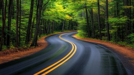Fototapeta premium Winding Road Through Serene Forest Landscape