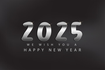 New Year 2025 Silver Glitter Beautiful Bright And Shining Design And Black Background