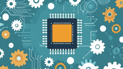 Stylized Illustration of Computer Chip and Gears