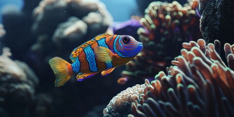 Vibrant Mandarin Fish in Coral Reef Habitat