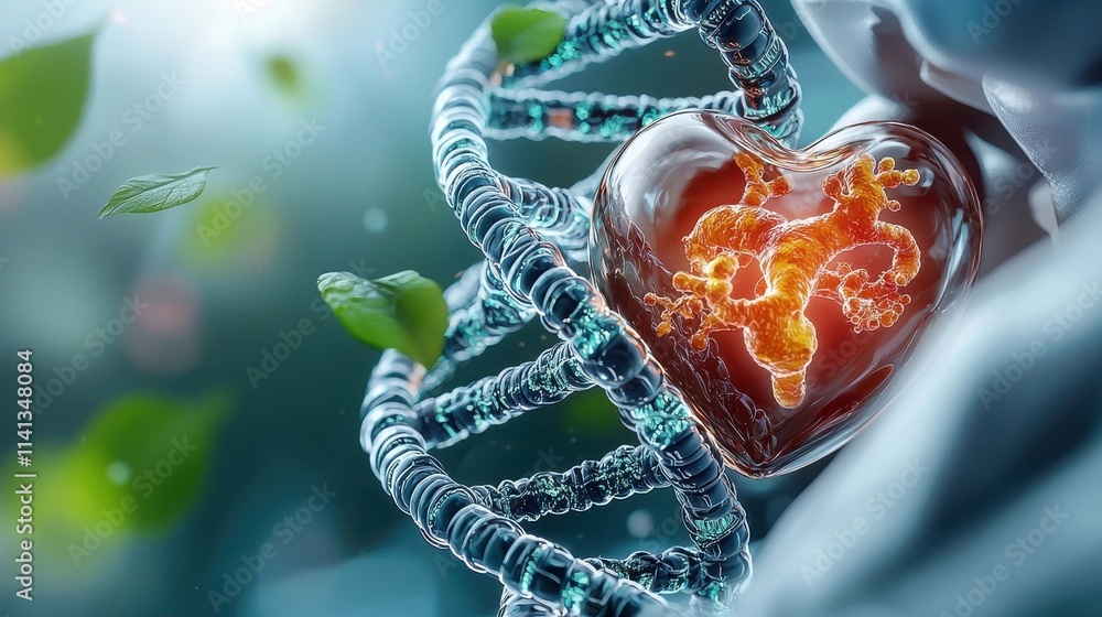 Poster glowing molecular structure of dna or atoms rendered in a digital style depicting a futuristic scien