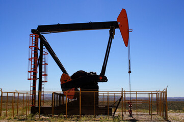 Close up pumping unit for oil extraction, Patagonia Argentina.