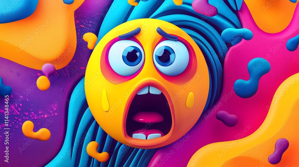 Poster abstract expressive emoji face design with vibrant colors and dynamic shapes