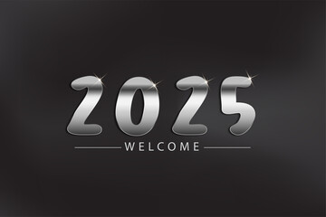 New Year 2025 Silver Glitter Beautiful Bright And Shining Design And Black Background