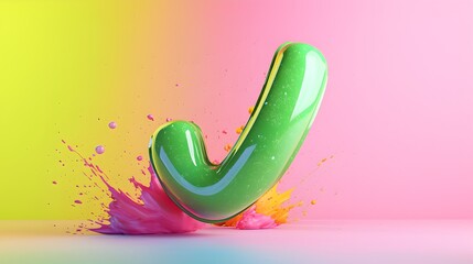 Vibrant green check mark graphic design with colorful splashes.