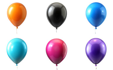 Colorful Red air balloon in a row isolated on transparent background, birthday party invitation or festive event decor