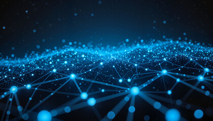 Fototapeta premium Digital network visualization with glowing connections on a dark background 