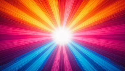 Fototapeta premium Vibrant burst of colorful rays in shades of pink, orange, and blue radiating from a bright center
