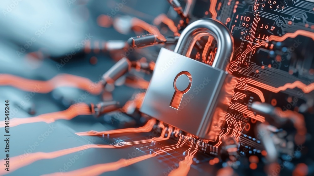 Aufkleber secure padlock on circuit board representing digital protection and cybersecurity in the modern tech