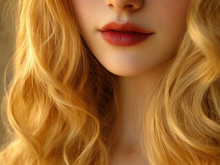 Naklejka premium Close-Up of Model with Golden Curly Hair