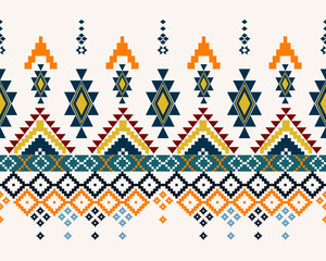 Embroidered cross-stitch ethnic fabric Geometric ornament ethnic pattern design. Use for fabric, textile, interior decoration elements, upholstery, and wrapping. Traditional geometric ethnic fabric