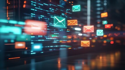 Obraz premium Colorful Email Communication with Floating Icons