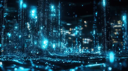 Cyberpunk Cityscape: Neon Glows in Digital Metropolis