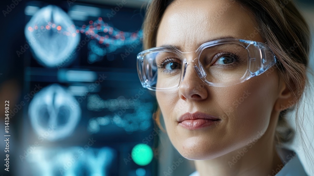 Aufkleber portrait of a focused and determined female scientist examining data and conducting experiments in a