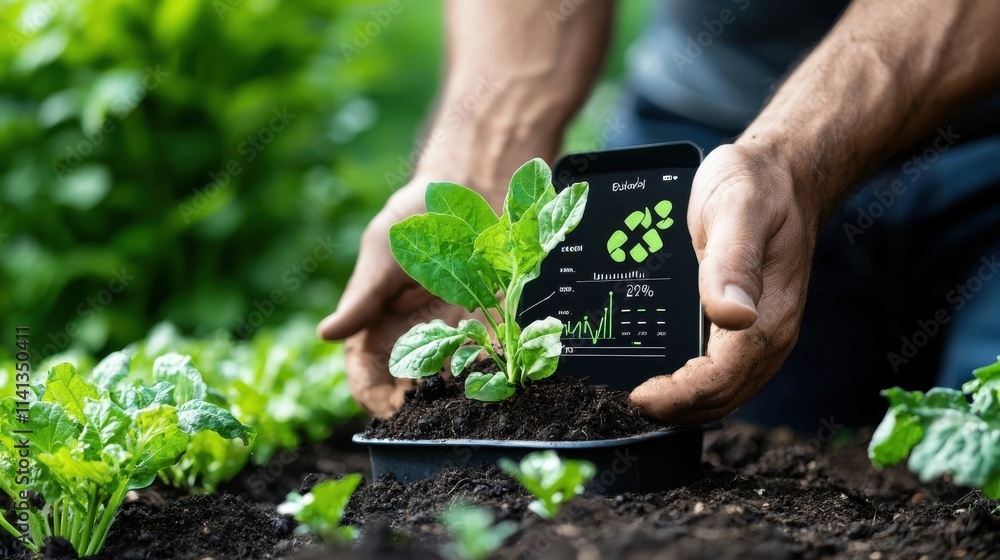 Poster smart phone monitoring plant growth and soil conditions in sustainable garden bed using iot sensors 