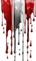 three vertical stripes of red. grey. and red paint dripping down a transparent background