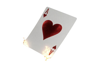 Flying playing card for poker and gambling- ace heart isolated on white- clipping path